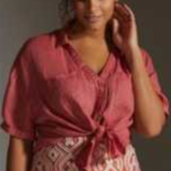 Anthropologie Pilcro Nantucket Red Linen blouse (size L) - Picture 5 of 5